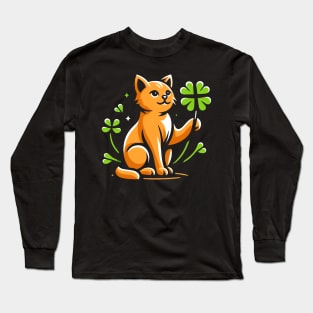 Cat Holding Shamrock for St Patricks Day Long Sleeve T-Shirt